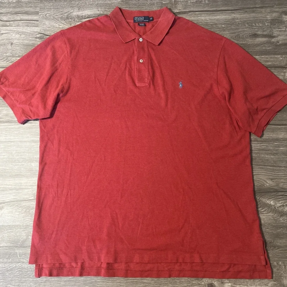 Polo Ralph Lauren Red Short‎ Sleeve Polo Shirt, Baby Blue Pony, Size 2XB
